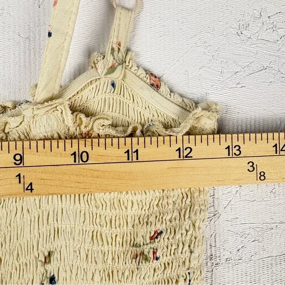 Angie Ruched M Floral Kids Dress in Cream and Blue Sleeveless Flowy Cottagecore - Picture 5 of 9